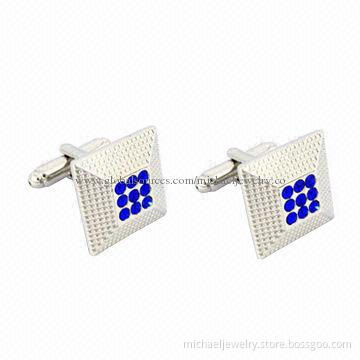 Brass cufflinks with blue PP crystal, concise and postmodern